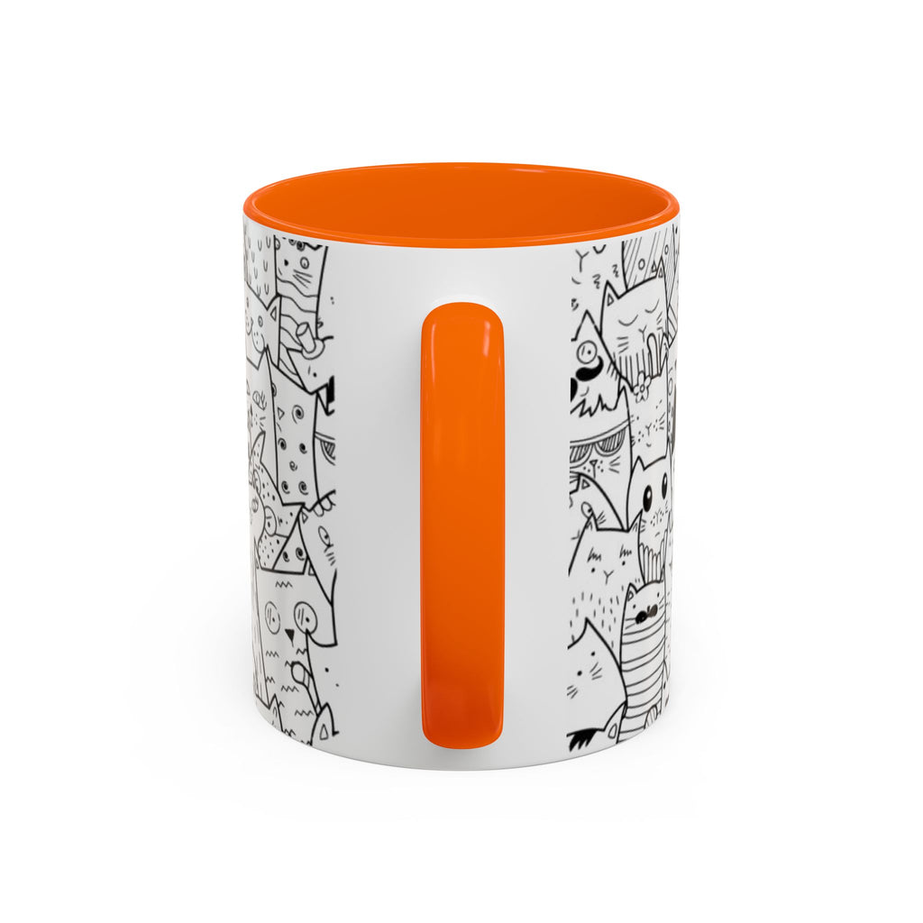 Cute Doodle Cats Accent Coffee Mug (11/15 oz) — Black & White Cat Pattern