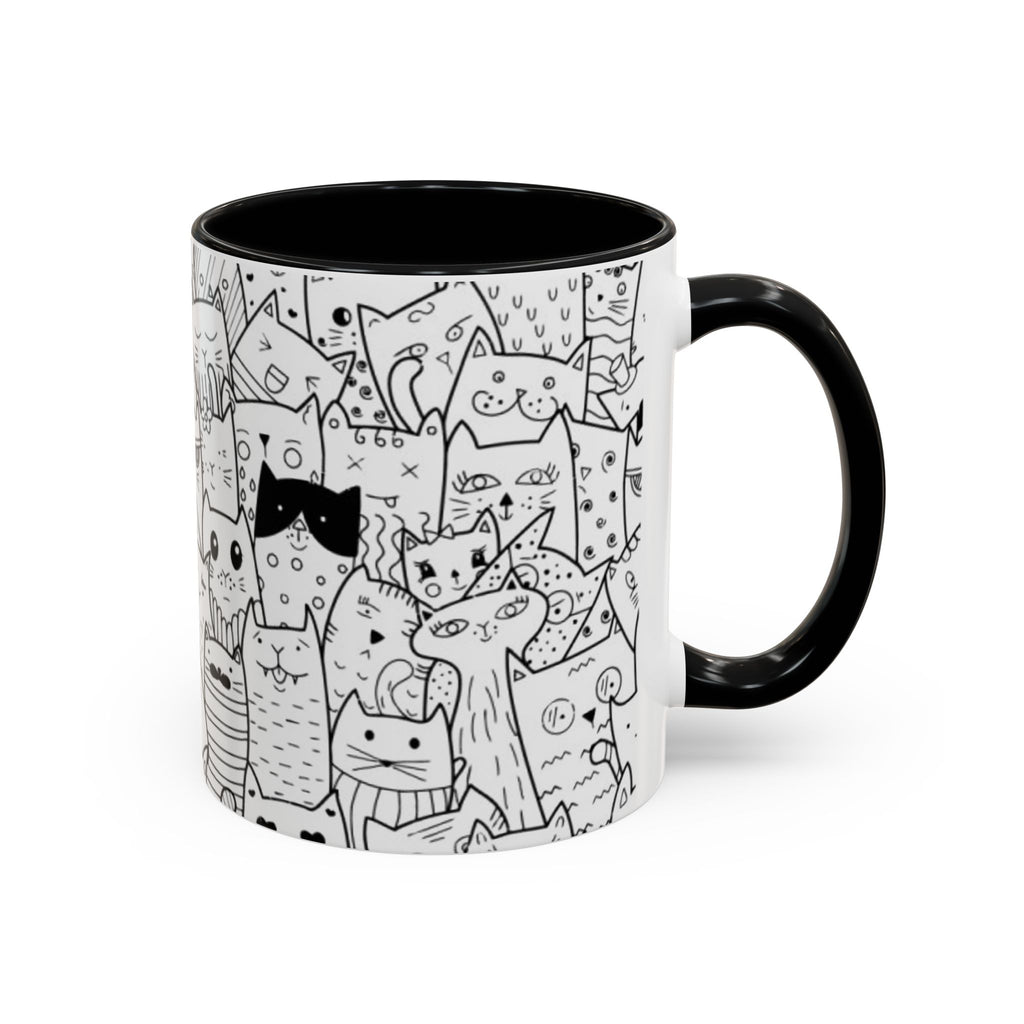 Cute Doodle Cats Accent Coffee Mug (11/15 oz) — Black & White Cat Pattern