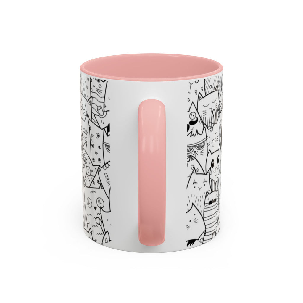 Cute Doodle Cats Accent Coffee Mug (11/15 oz) — Black & White Cat Pattern