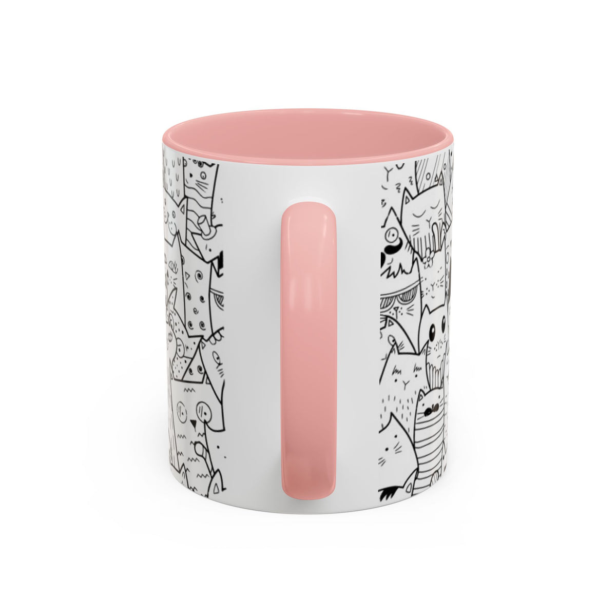 Cute Doodle Cats Accent Coffee Mug (11/15 oz) — Black & White Cat Pattern