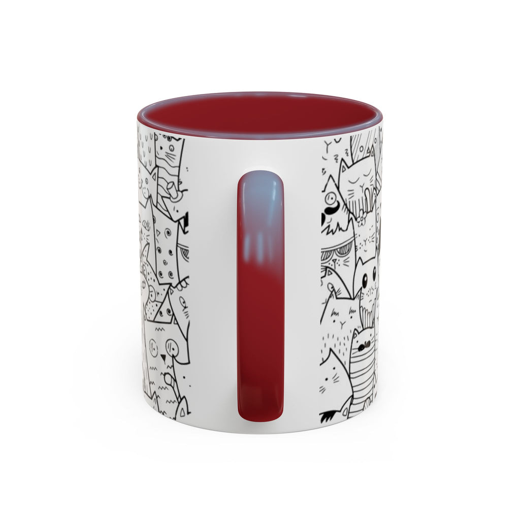 Cute Doodle Cats Accent Coffee Mug (11/15 oz) — Black & White Cat Pattern
