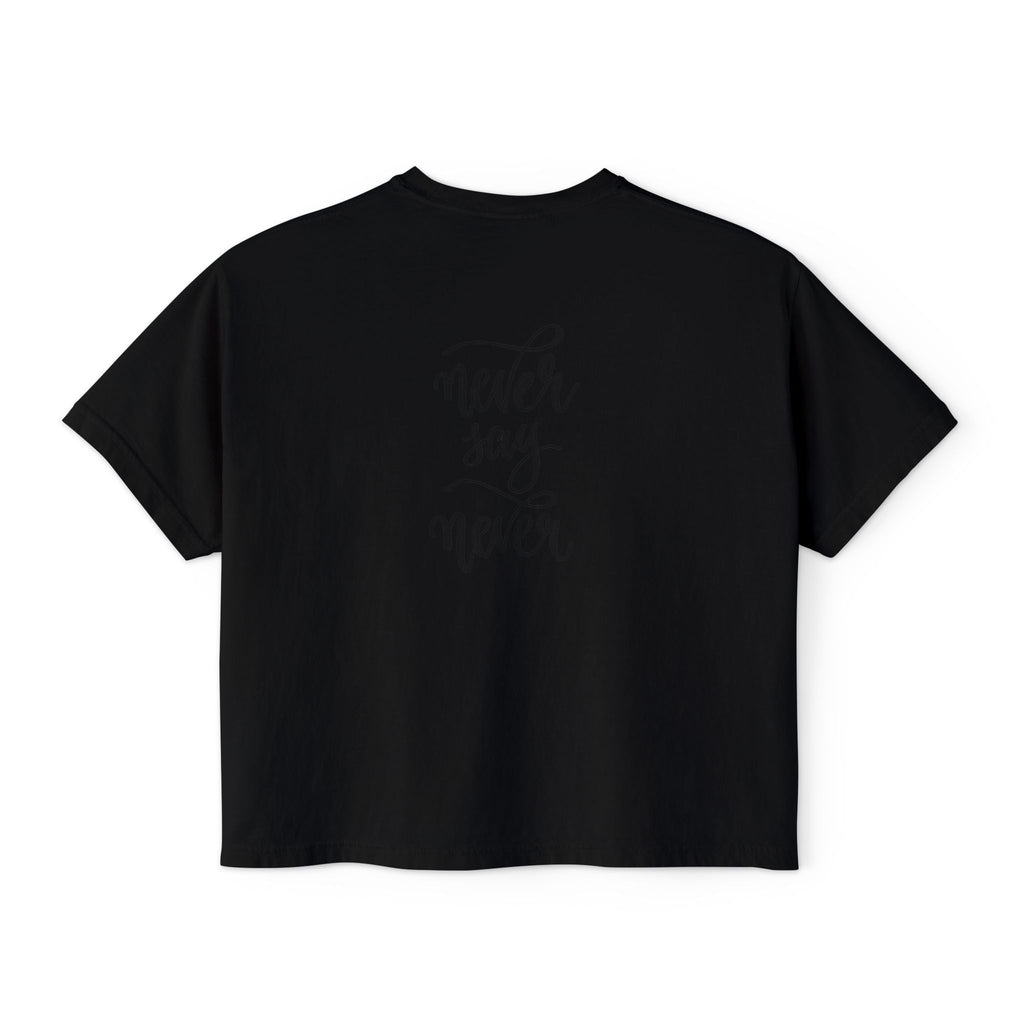 Boxy Tee — 'Never Say Never' Graphic Tee with Dual Character Illustration