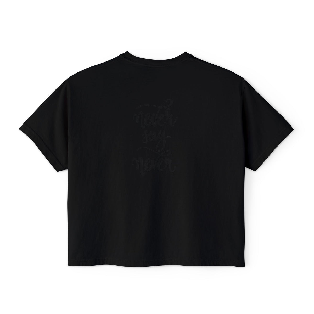 Boxy Tee — 'Never Say Never' Graphic Tee with Dual Character Illustration