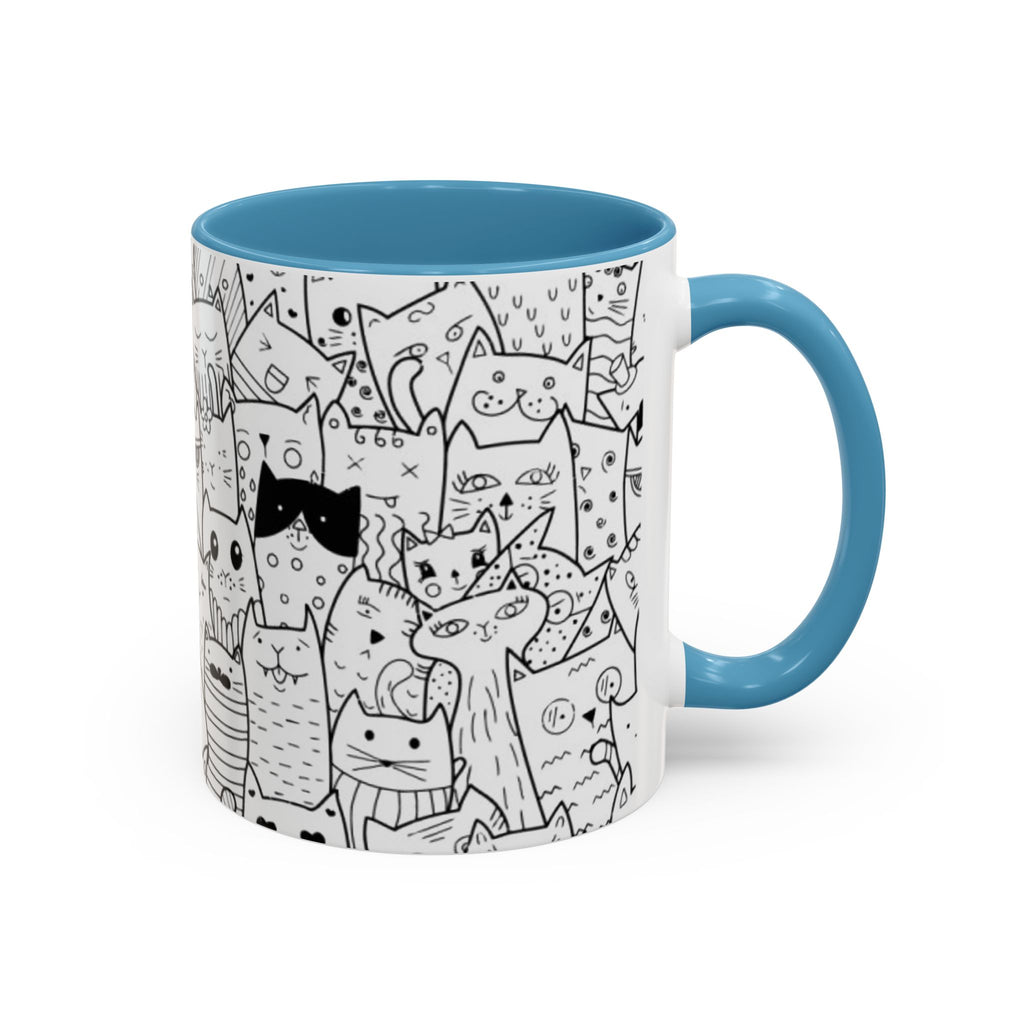 Cute Doodle Cats Accent Coffee Mug (11/15 oz) — Black & White Cat Pattern