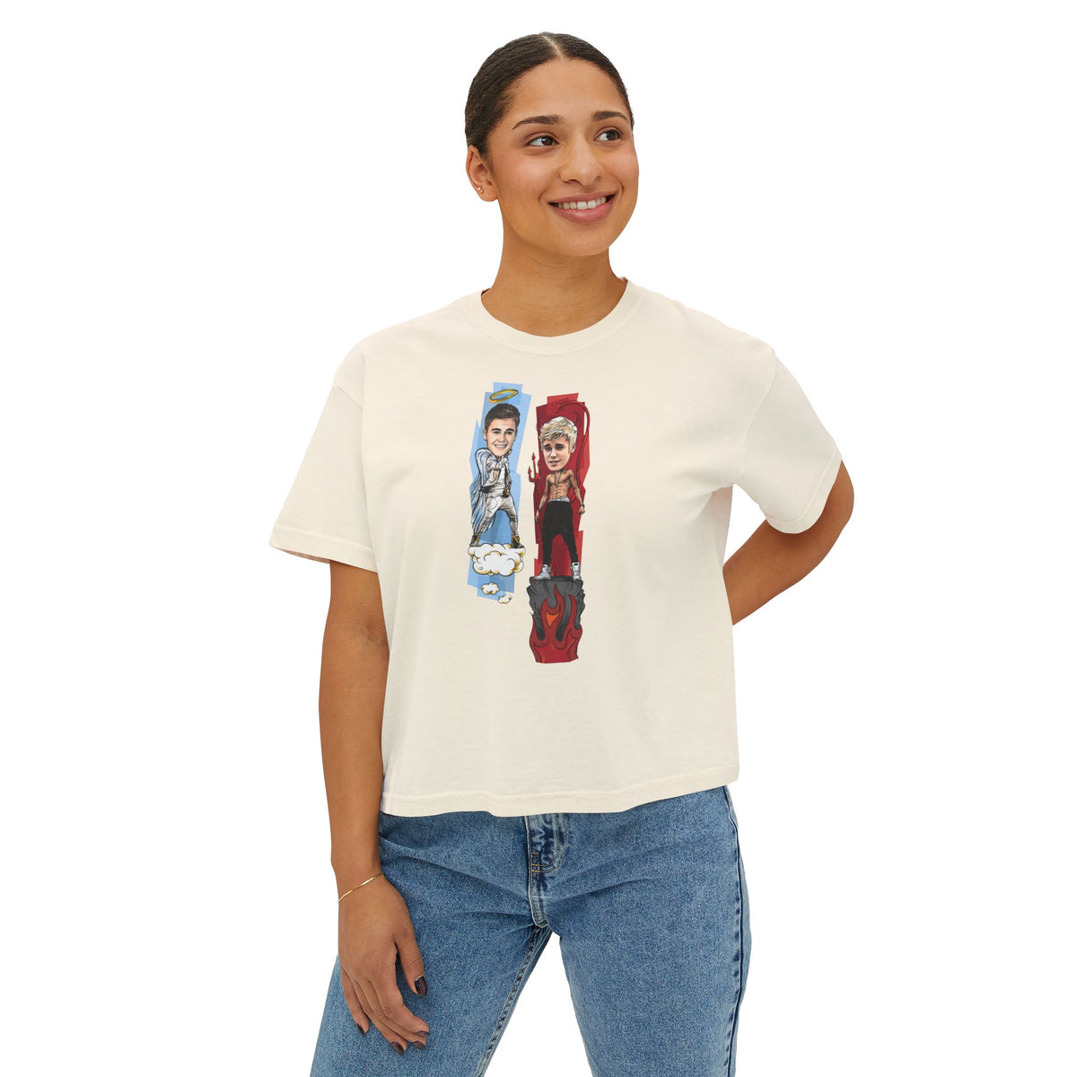Boxy Tee — 'Never Say Never' Graphic Tee with Dual Character Illustration