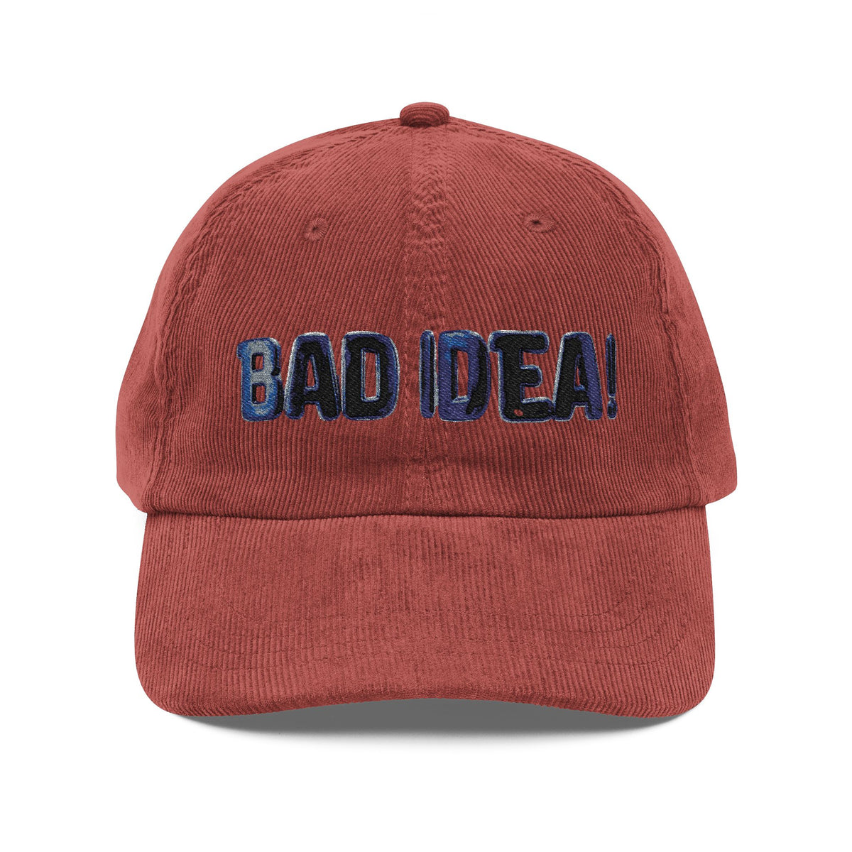 Vintage Corduroy Cap — Embroidered "BAD IDEA" Dad Hat