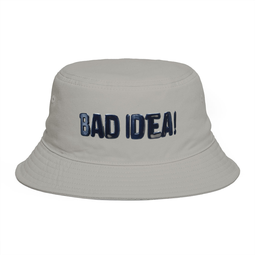 'Bad Idea!' Brown Bucket Hat – Funny Embroidered Casual Sun Hat