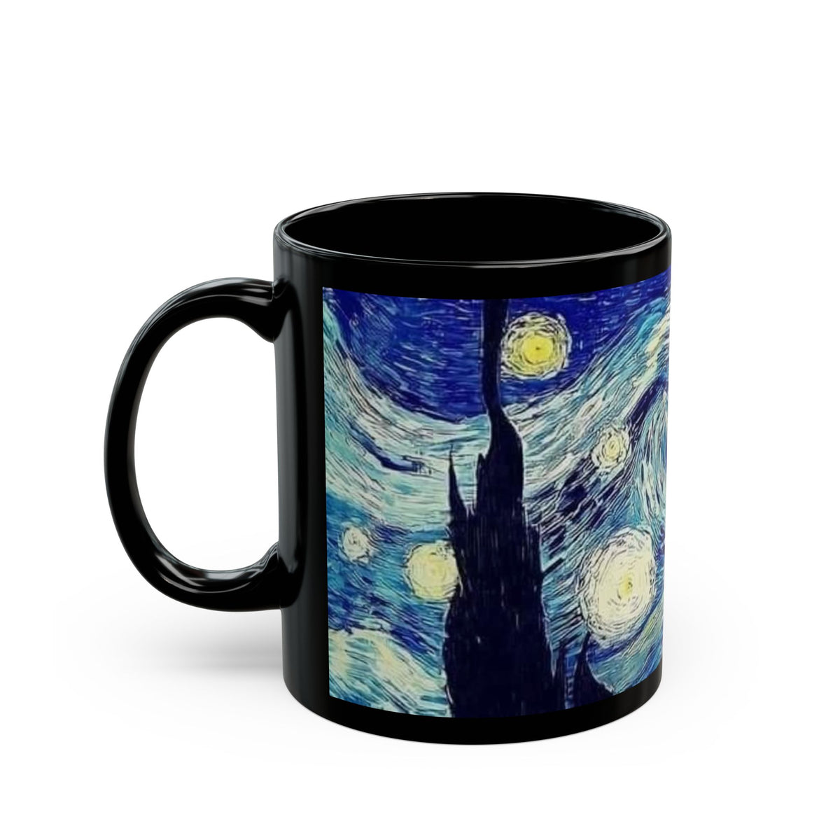 Starry Night Little Prince Black Mug – Van Gogh Style Illustration (11oz & 15oz)