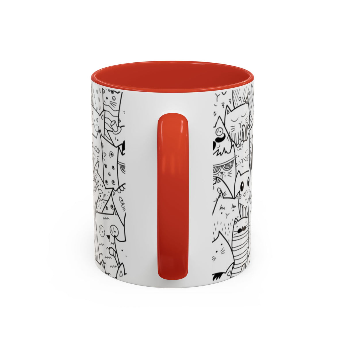 Cute Doodle Cats Accent Coffee Mug (11/15 oz) — Black & White Cat Pattern