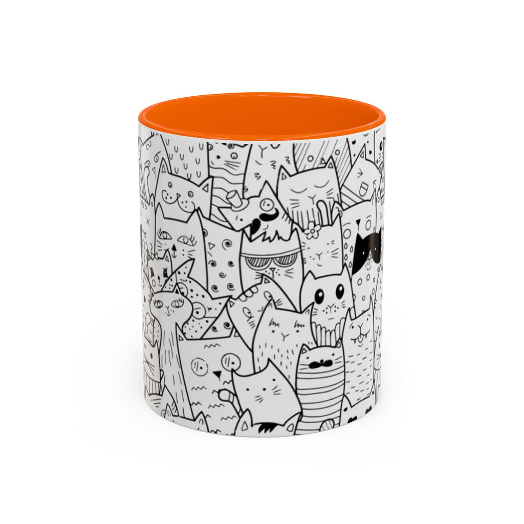 Cute Doodle Cats Accent Coffee Mug (11/15 oz) — Black & White Cat Pattern