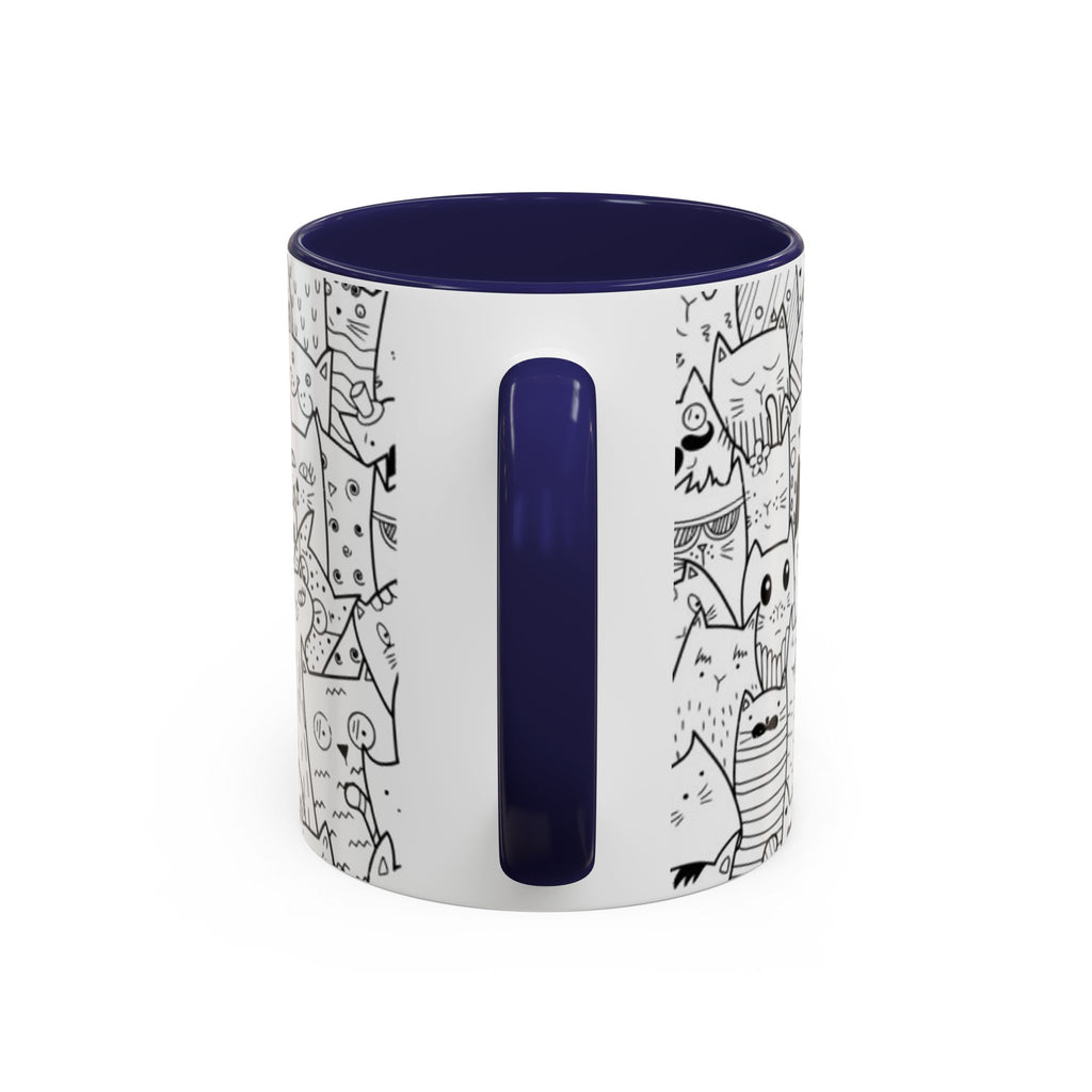 Cute Doodle Cats Accent Coffee Mug (11/15 oz) — Black & White Cat Pattern