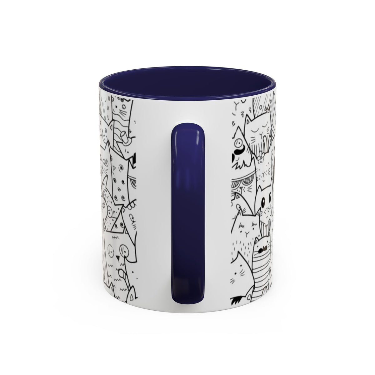 Cute Doodle Cats Accent Coffee Mug (11/15 oz) — Black & White Cat Pattern
