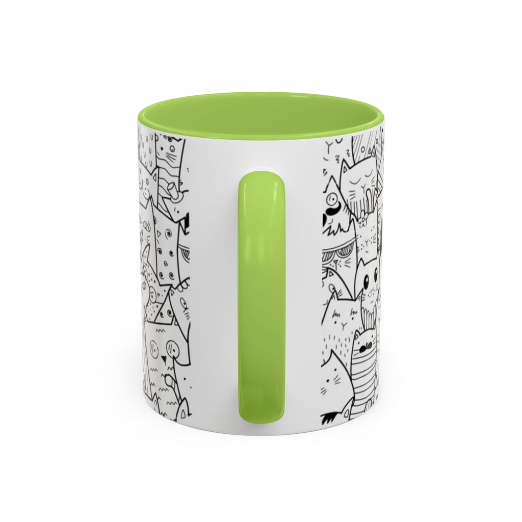 Cute Doodle Cats Accent Coffee Mug (11/15 oz) — Black & White Cat Pattern