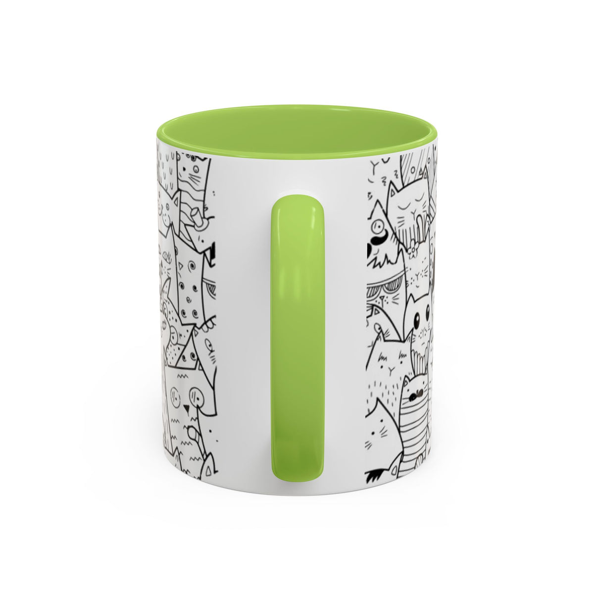 Cute Doodle Cats Accent Coffee Mug (11/15 oz) — Black & White Cat Pattern
