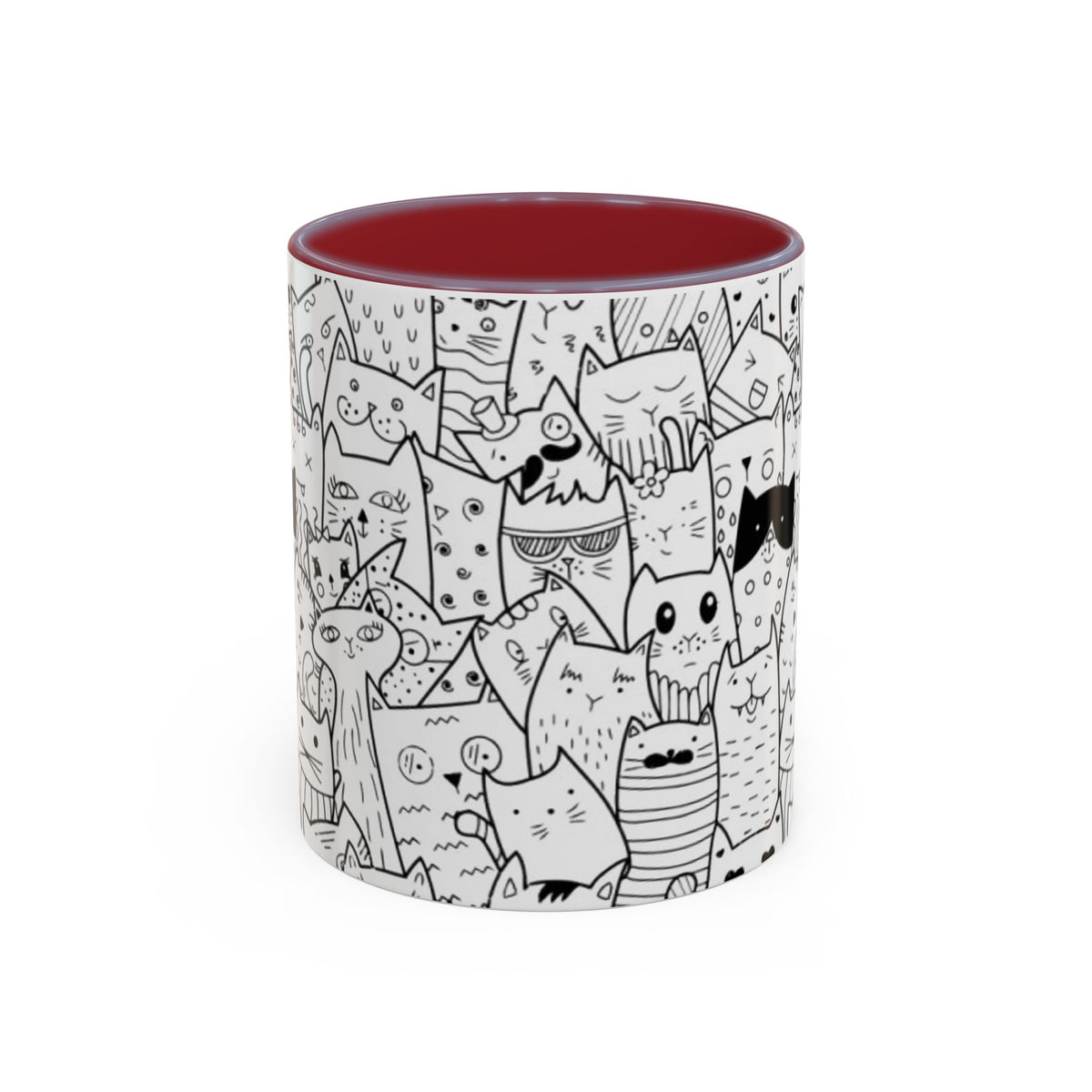 Cute Doodle Cats Accent Coffee Mug (11/15 oz) — Black & White Cat Pattern